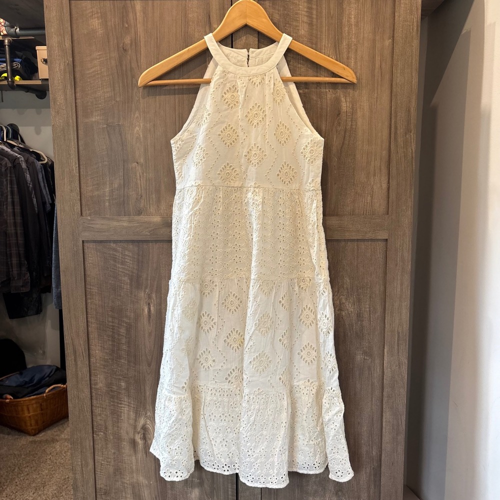 Zara Girls White Eyelet Lace Halter Tiered Midi Dress Size 10